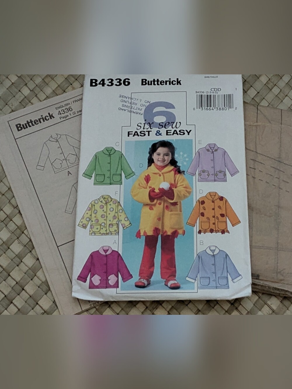 Butterick B4336 Pattern Kids' Jackets Sizes 2,3,4,5 - Unused